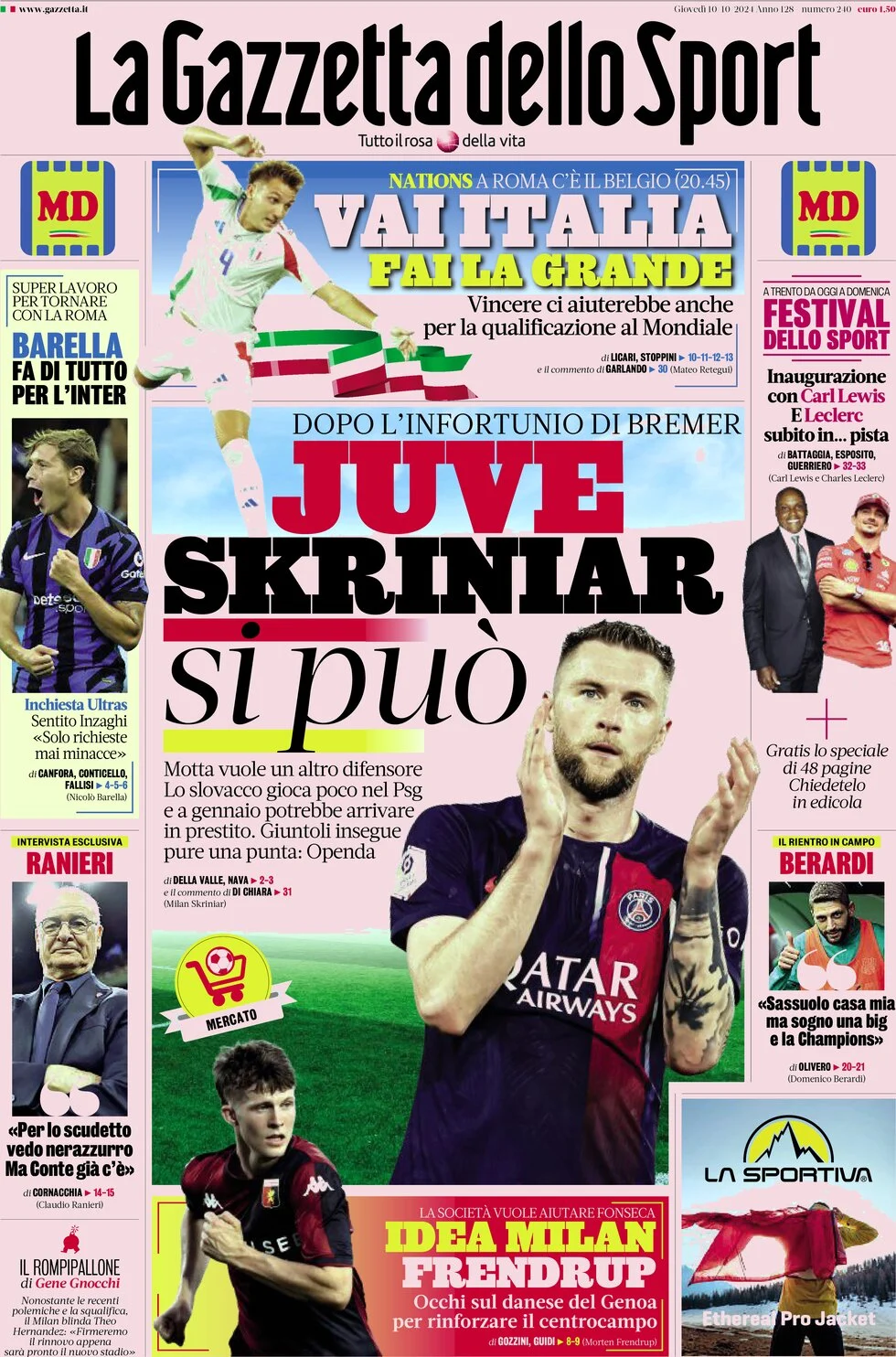 anteprima della prima pagina di la-gazzetta-dello-sport del 10/10/2024