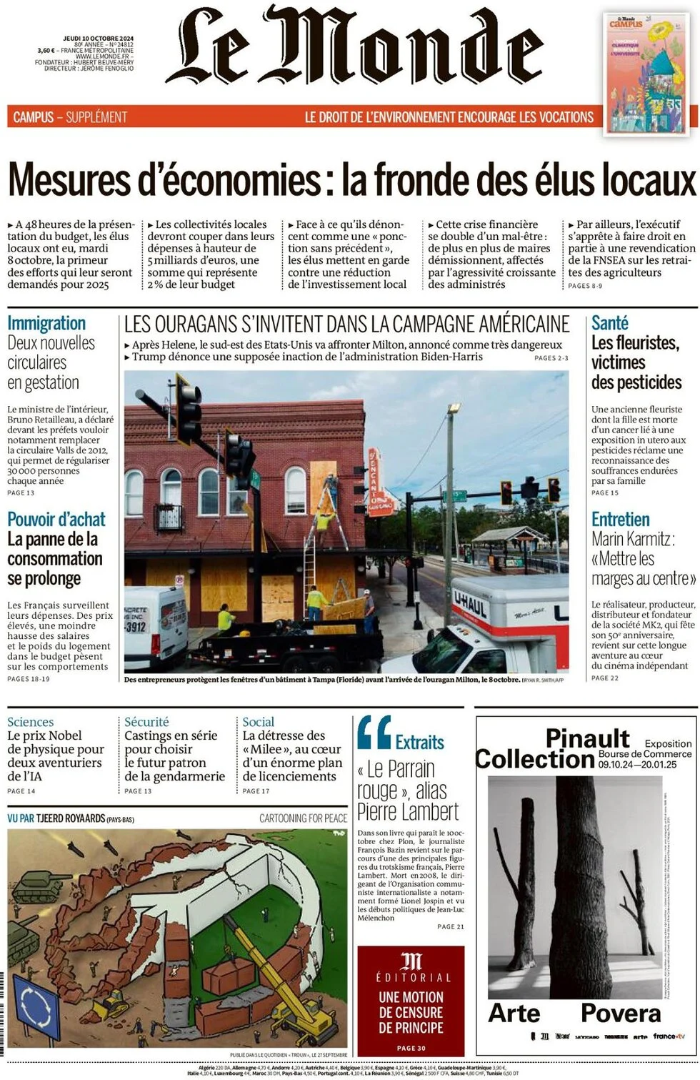anteprima della prima pagina di le-monde del 10/10/2024