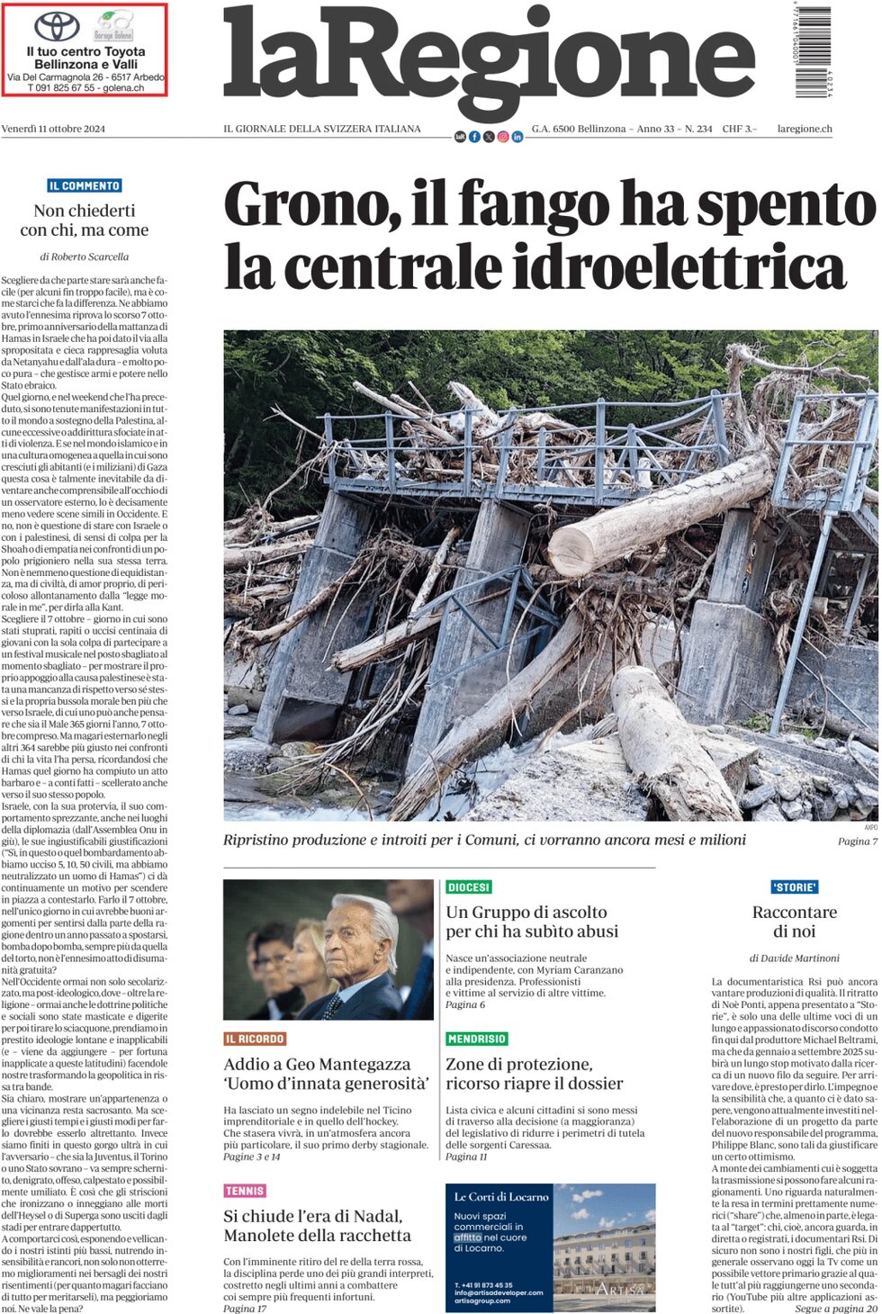 anteprima della prima pagina di la-regione del 11/10/2024