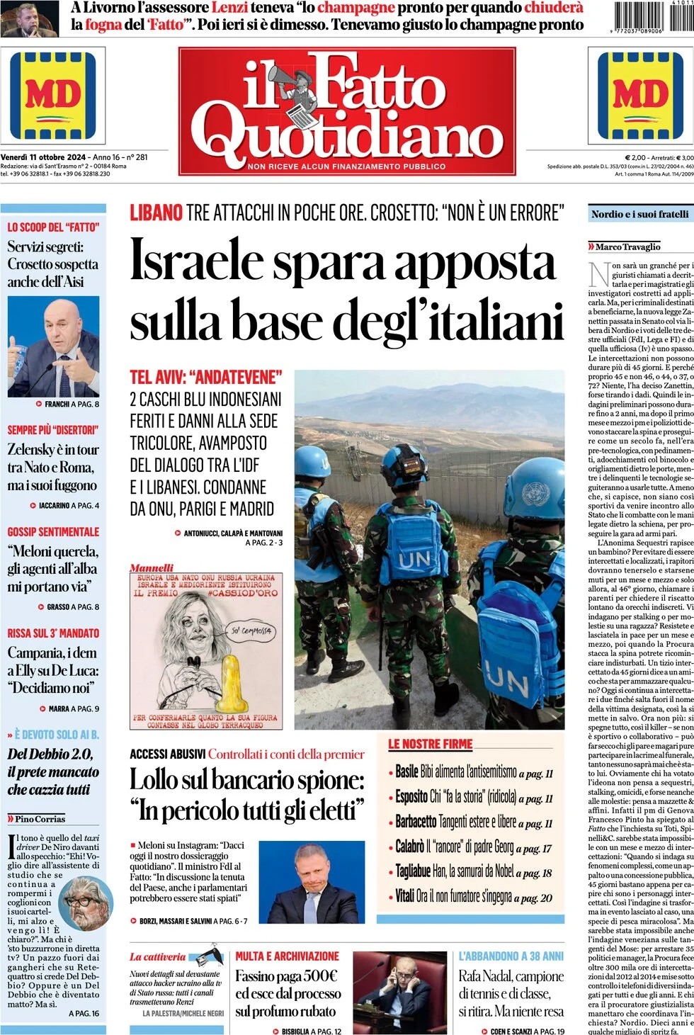 anteprima della prima pagina di il-fatto-quotidiano del 11/10/2024