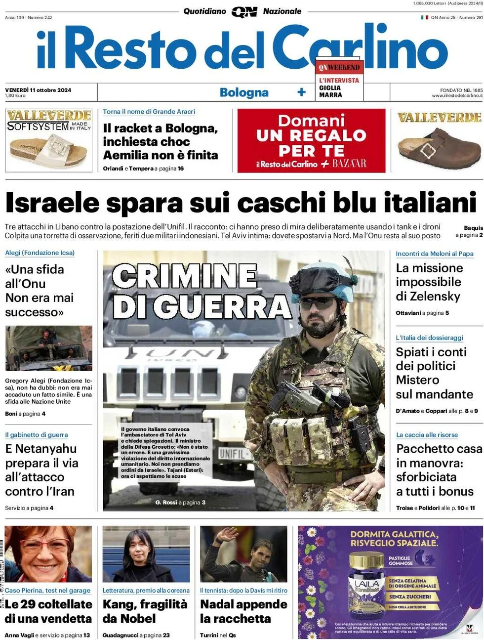 anteprima della prima pagina di il-resto-del-carlino del 11/10/2024