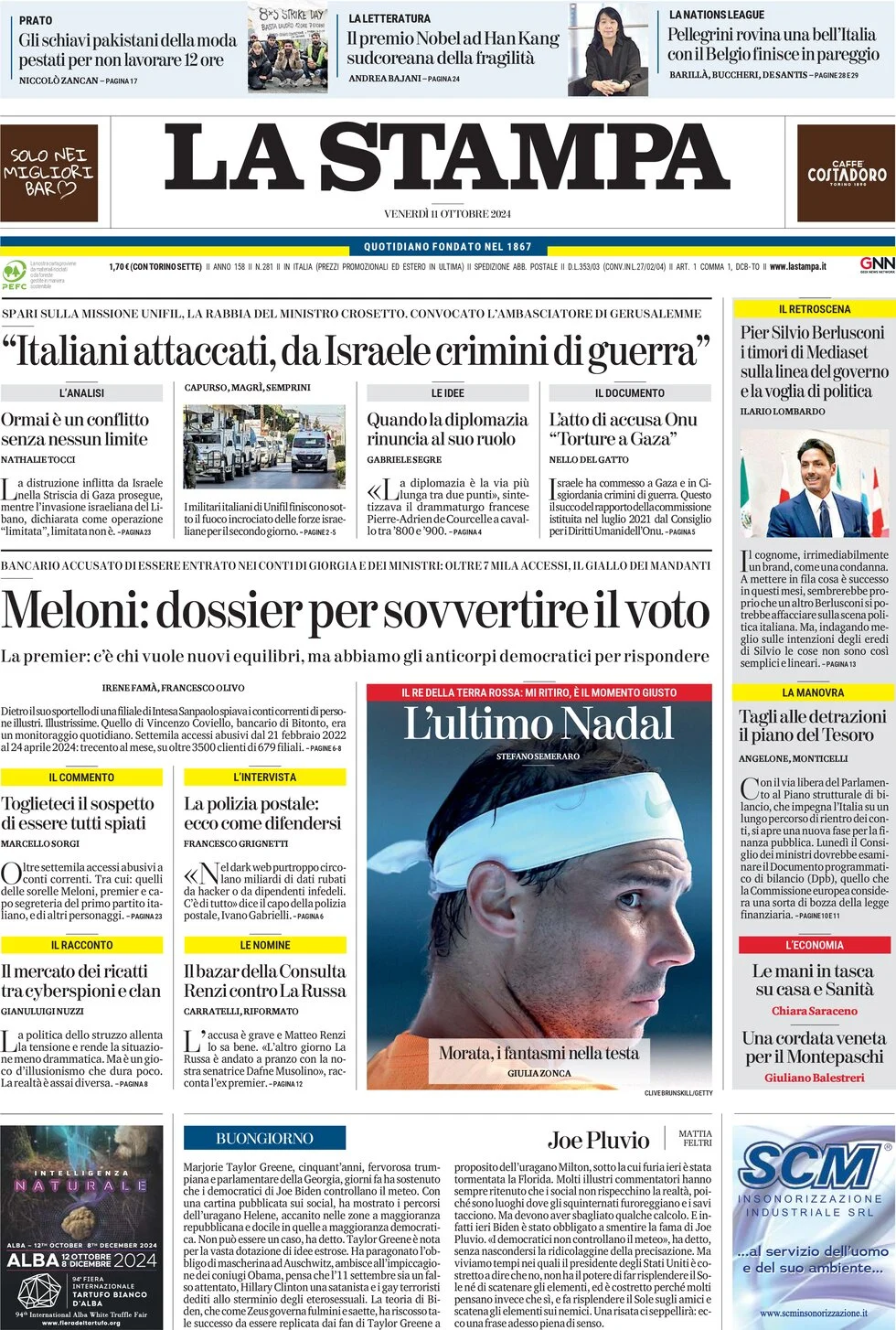 anteprima della prima pagina di la-stampa del 11/10/2024