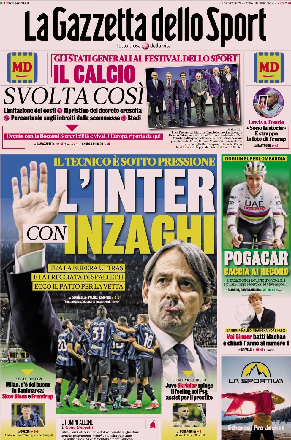 anteprima della prima pagina di la-gazzetta-dello-sport del 12/10/2024