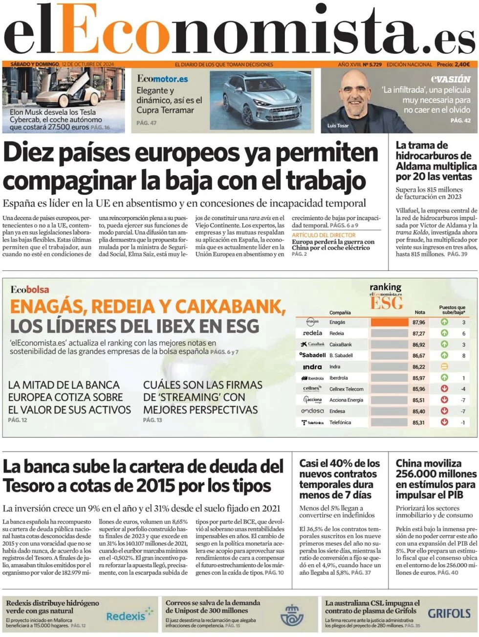 anteprima della prima pagina di el-economista del 12/10/2024