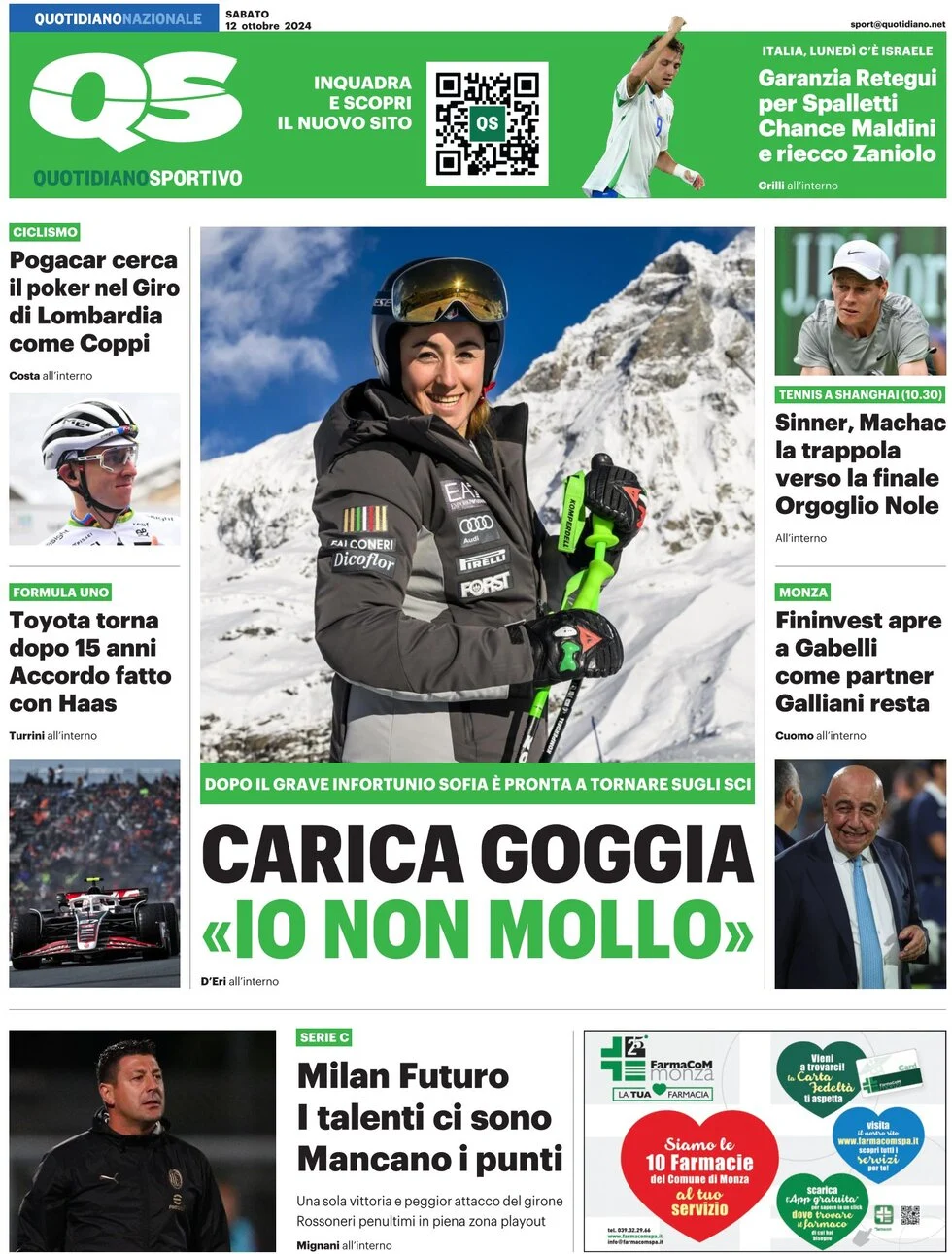 anteprima della prima pagina di qs-quotidiano-sportivo del 12/10/2024