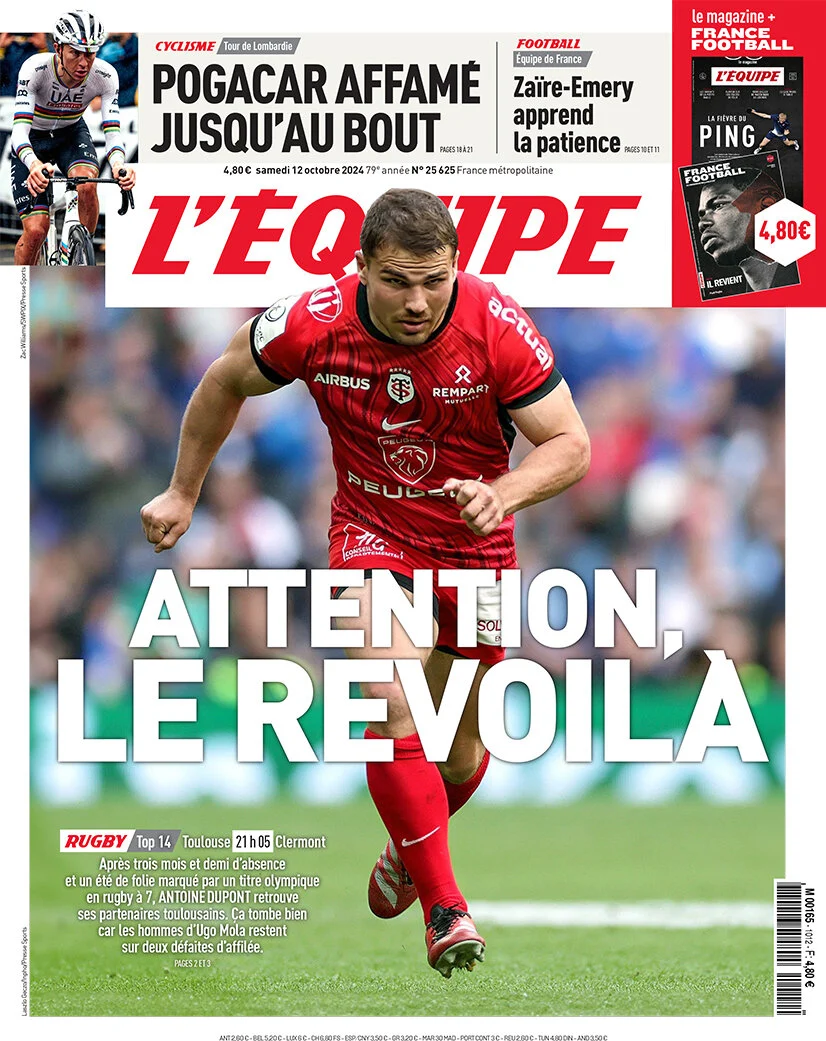 anteprima della prima pagina di lequipe del 12/10/2024