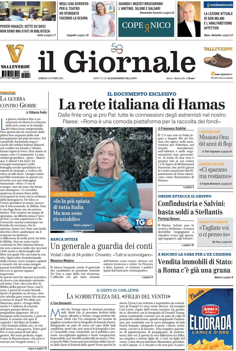 anteprima della prima pagina di il-giornale del 13/10/2024