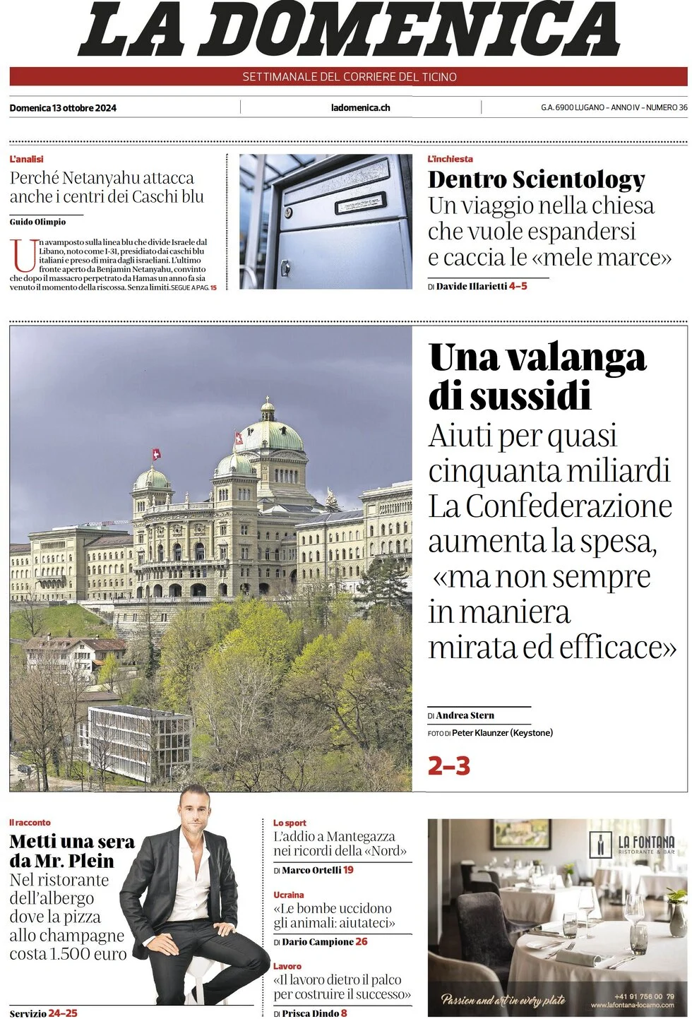 anteprima della prima pagina di corriere-del-ticino del 13/10/2024