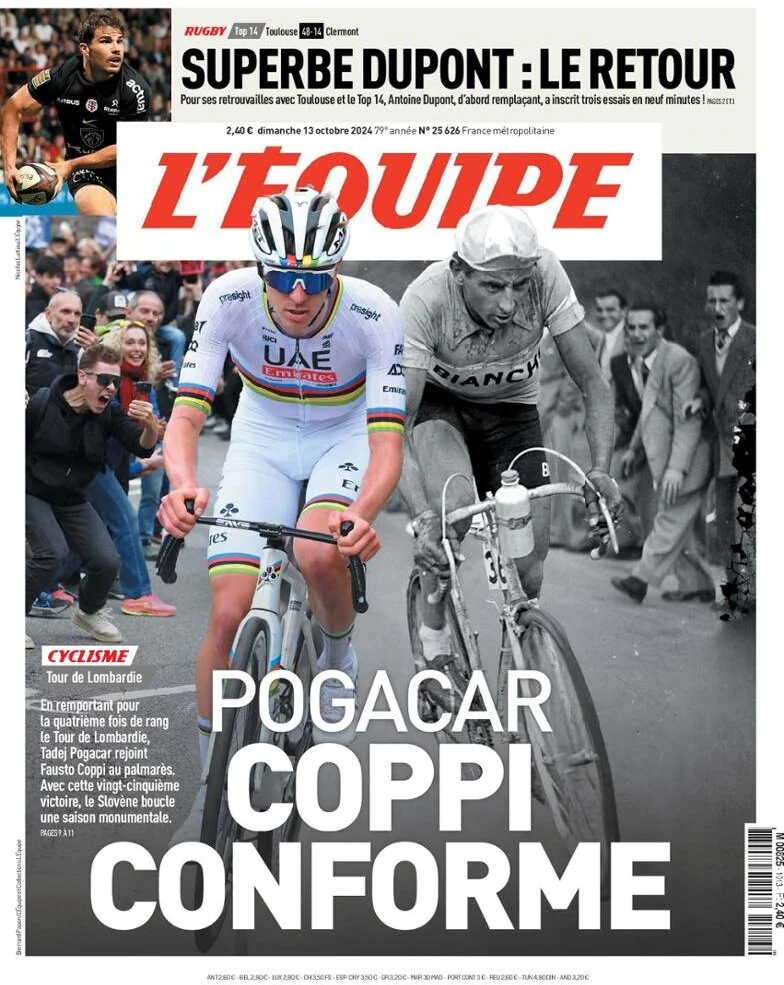 anteprima della prima pagina di lequipe del 13/10/2024