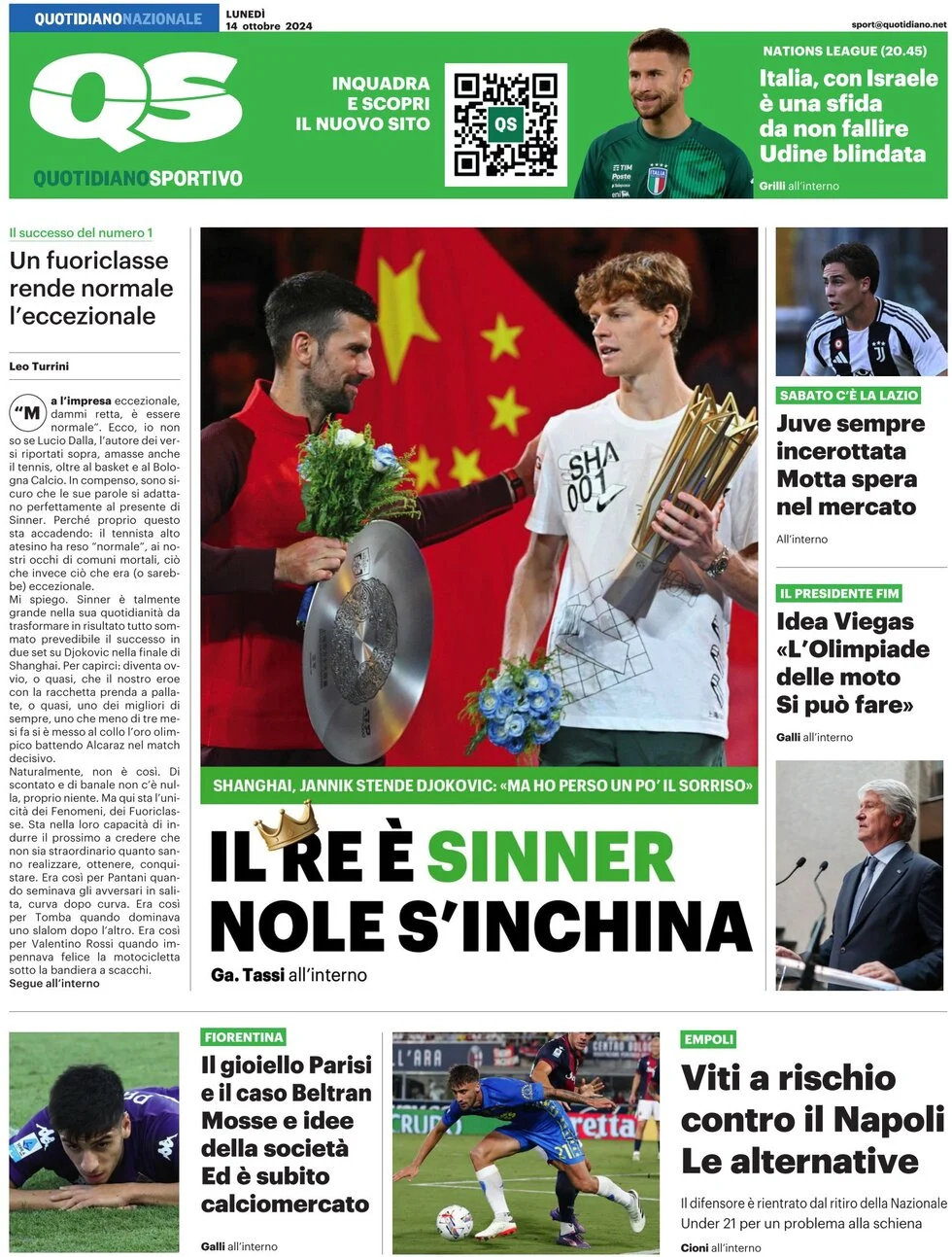 anteprima della prima pagina di qs-quotidiano-sportivo del 14/10/2024