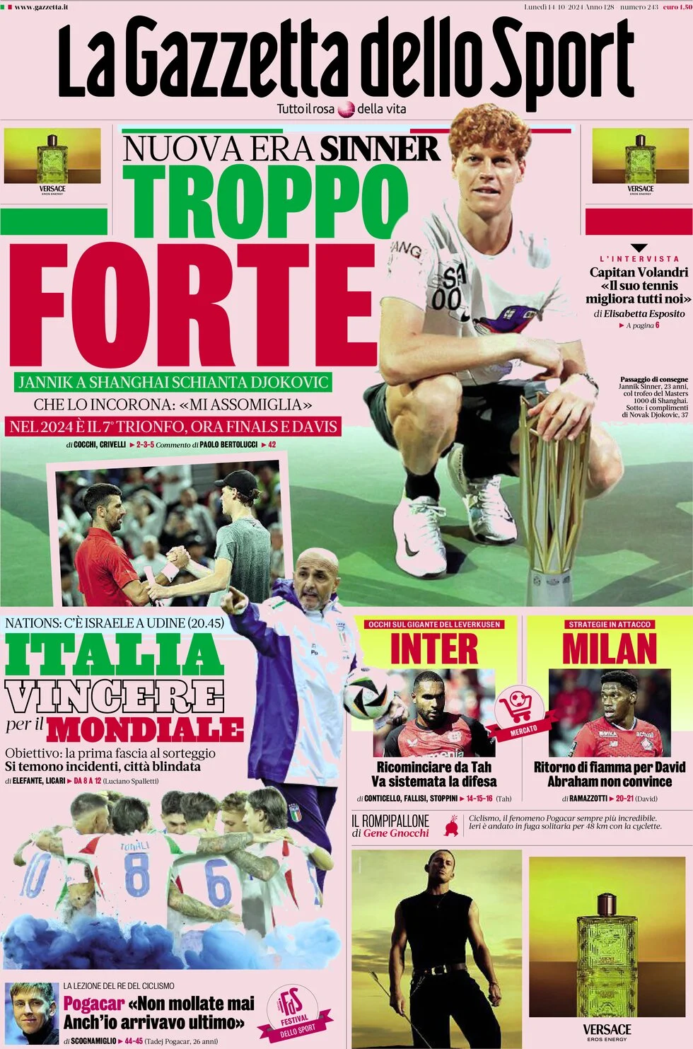 anteprima della prima pagina di la-gazzetta-dello-sport del 14/10/2024