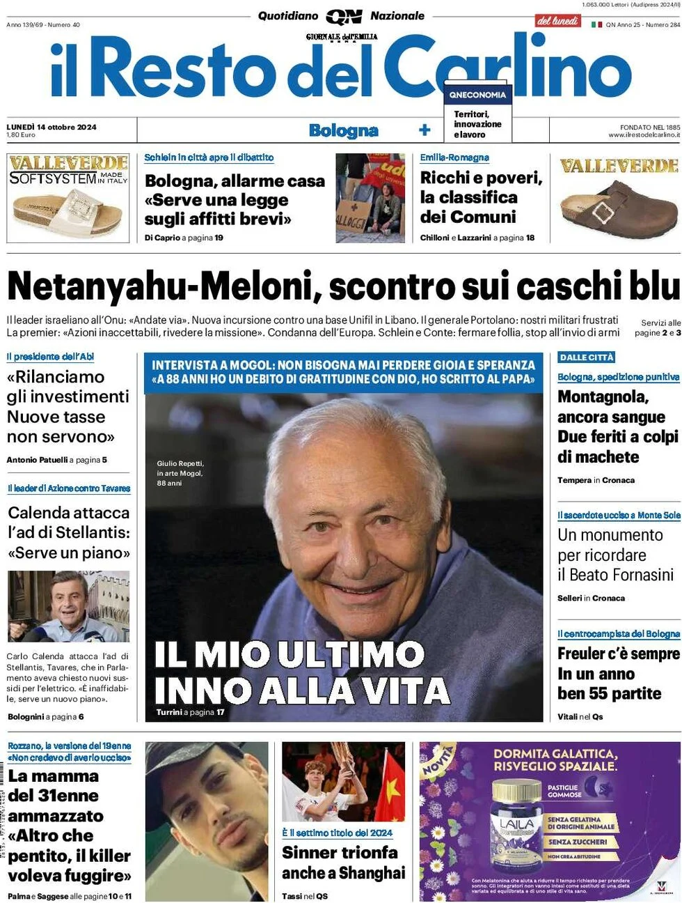 anteprima della prima pagina di il-resto-del-carlino del 14/10/2024