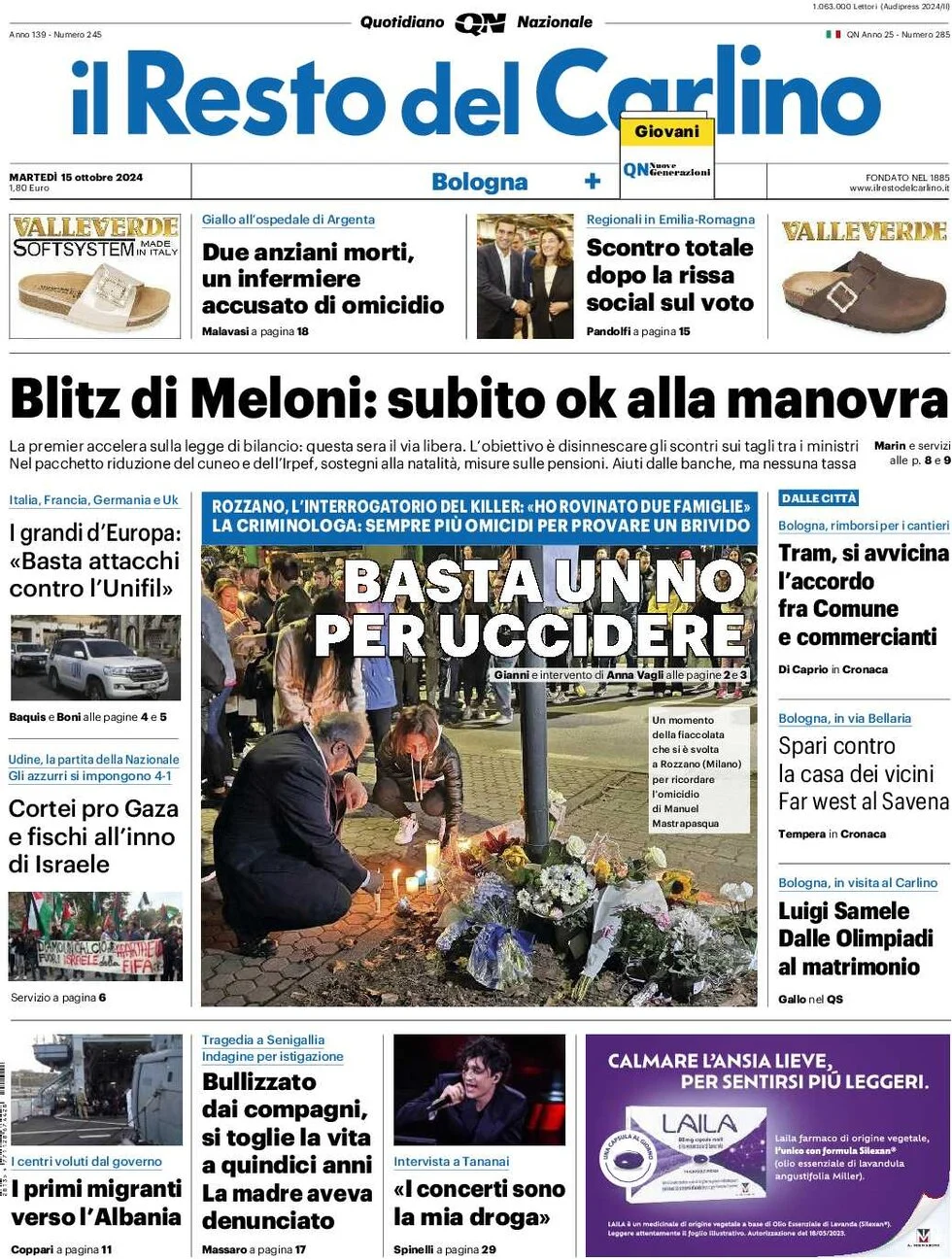 anteprima della prima pagina di il-resto-del-carlino del 15/10/2024