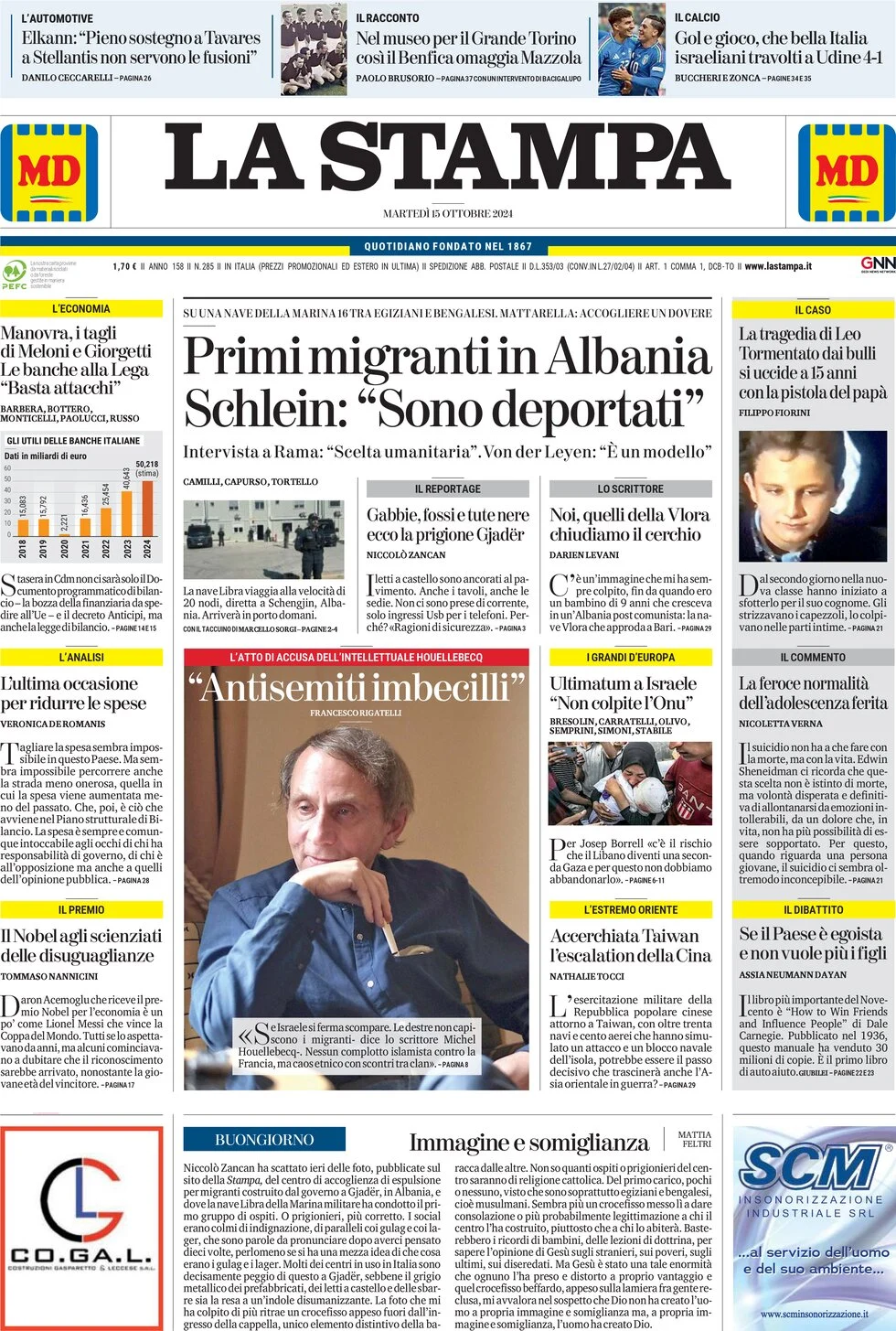 anteprima della prima pagina di la-stampa del 15/10/2024