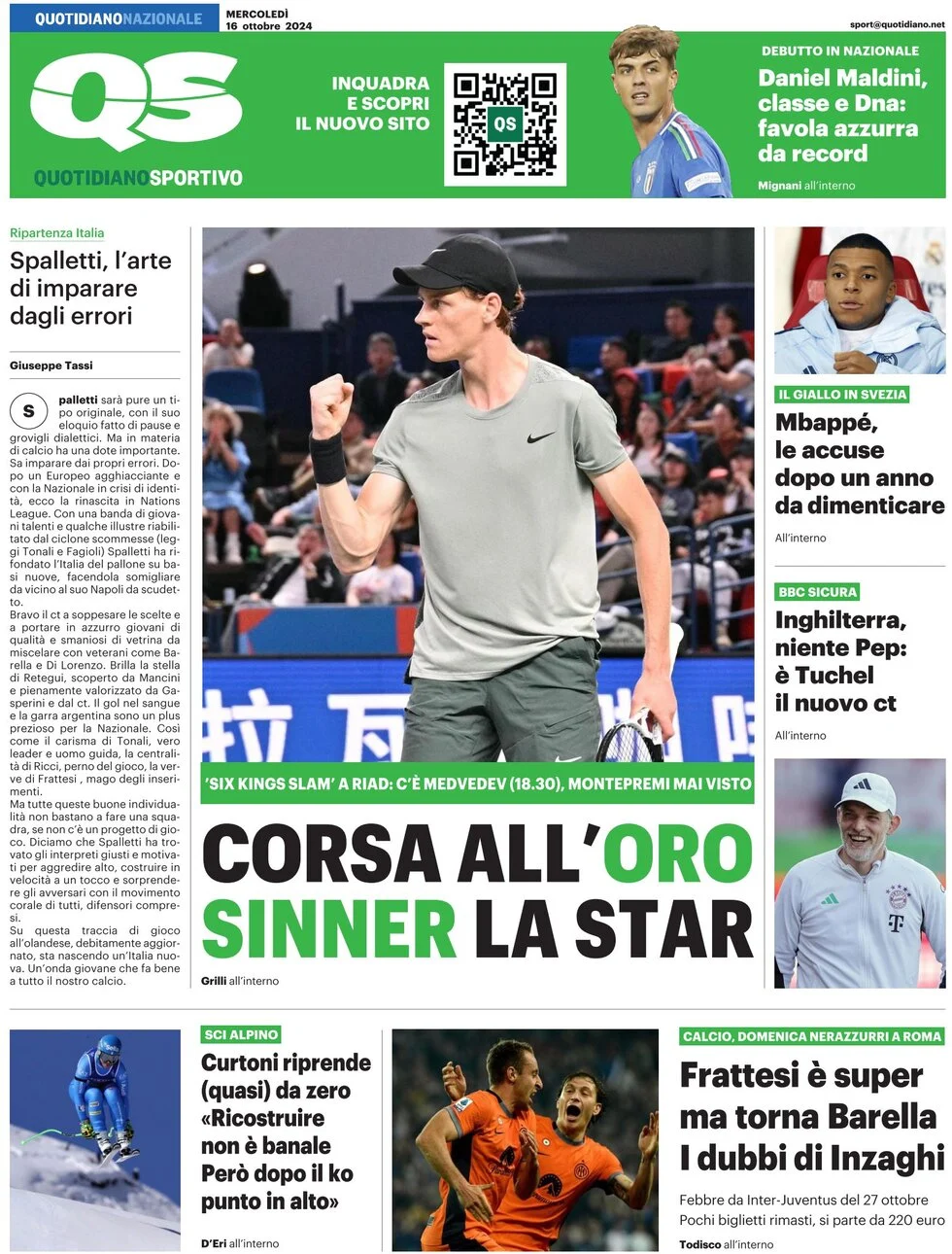 anteprima della prima pagina di qs-quotidiano-sportivo del 16/10/2024