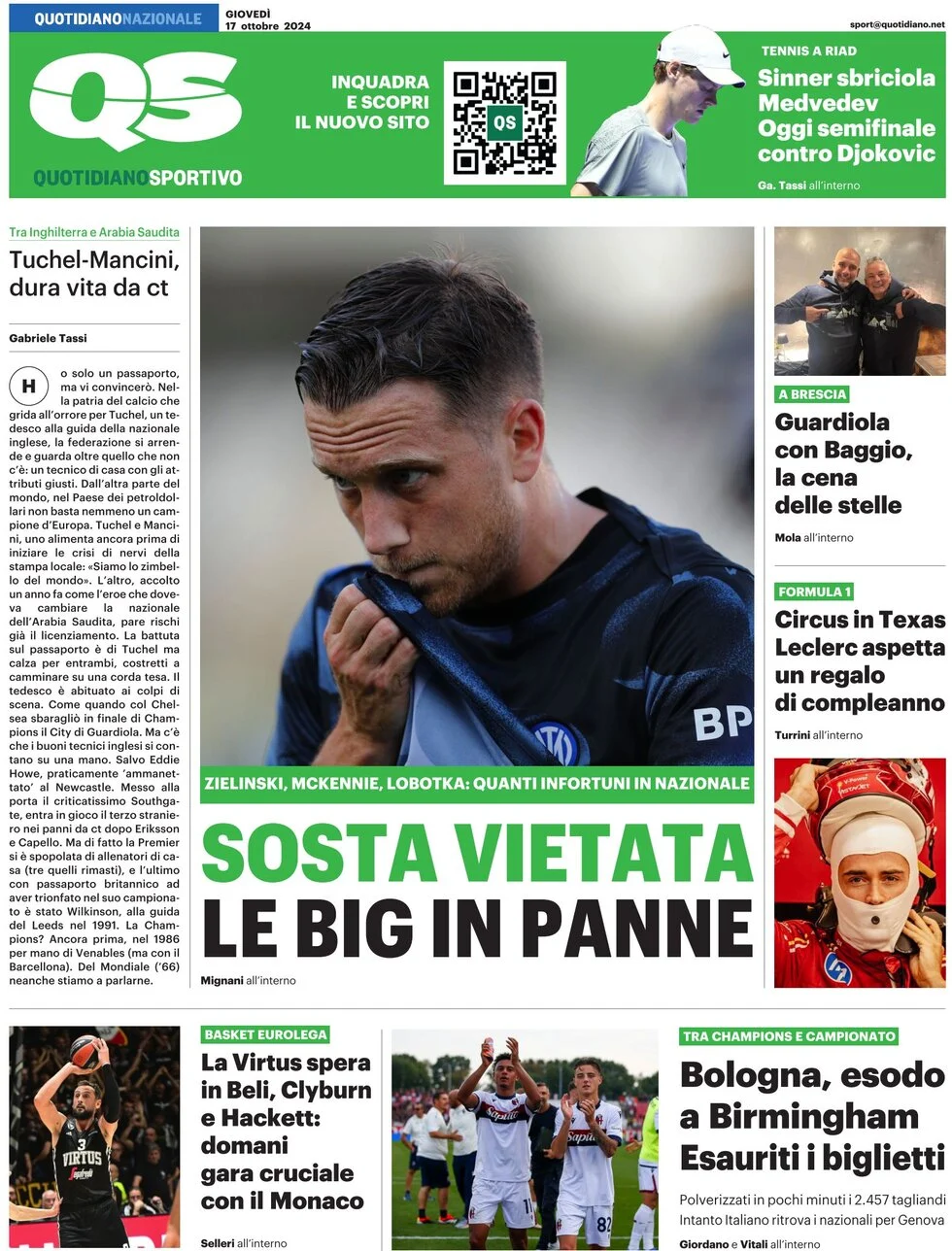 anteprima della prima pagina di qs-quotidiano-sportivo del 17/10/2024