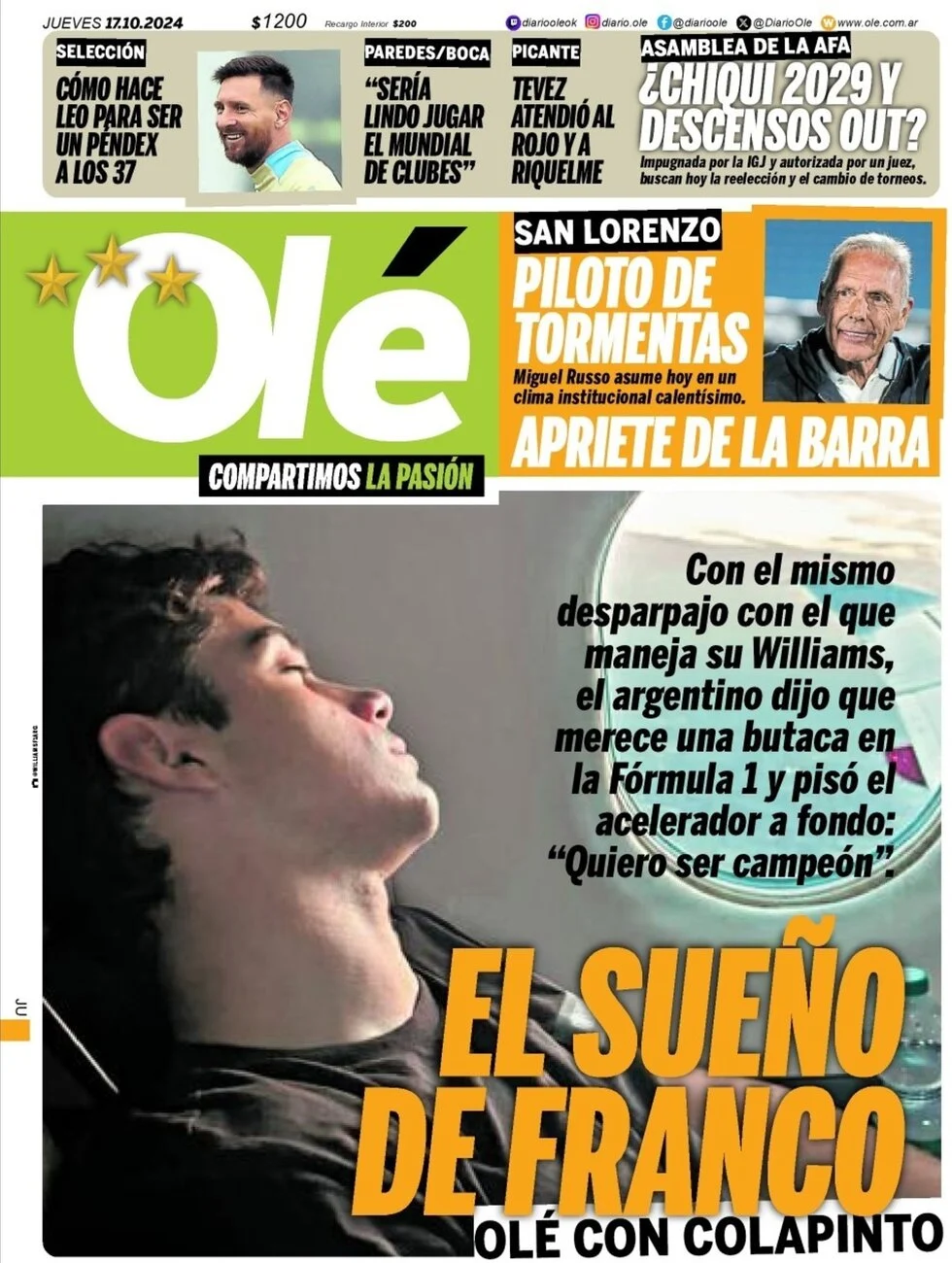 anteprima della prima pagina di ol del 17/10/2024
