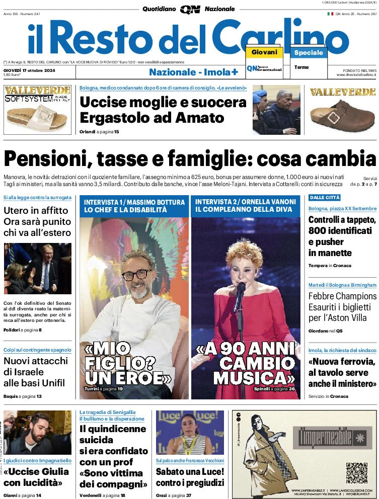 anteprima della prima pagina di il-resto-del-carlino del 17/10/2024