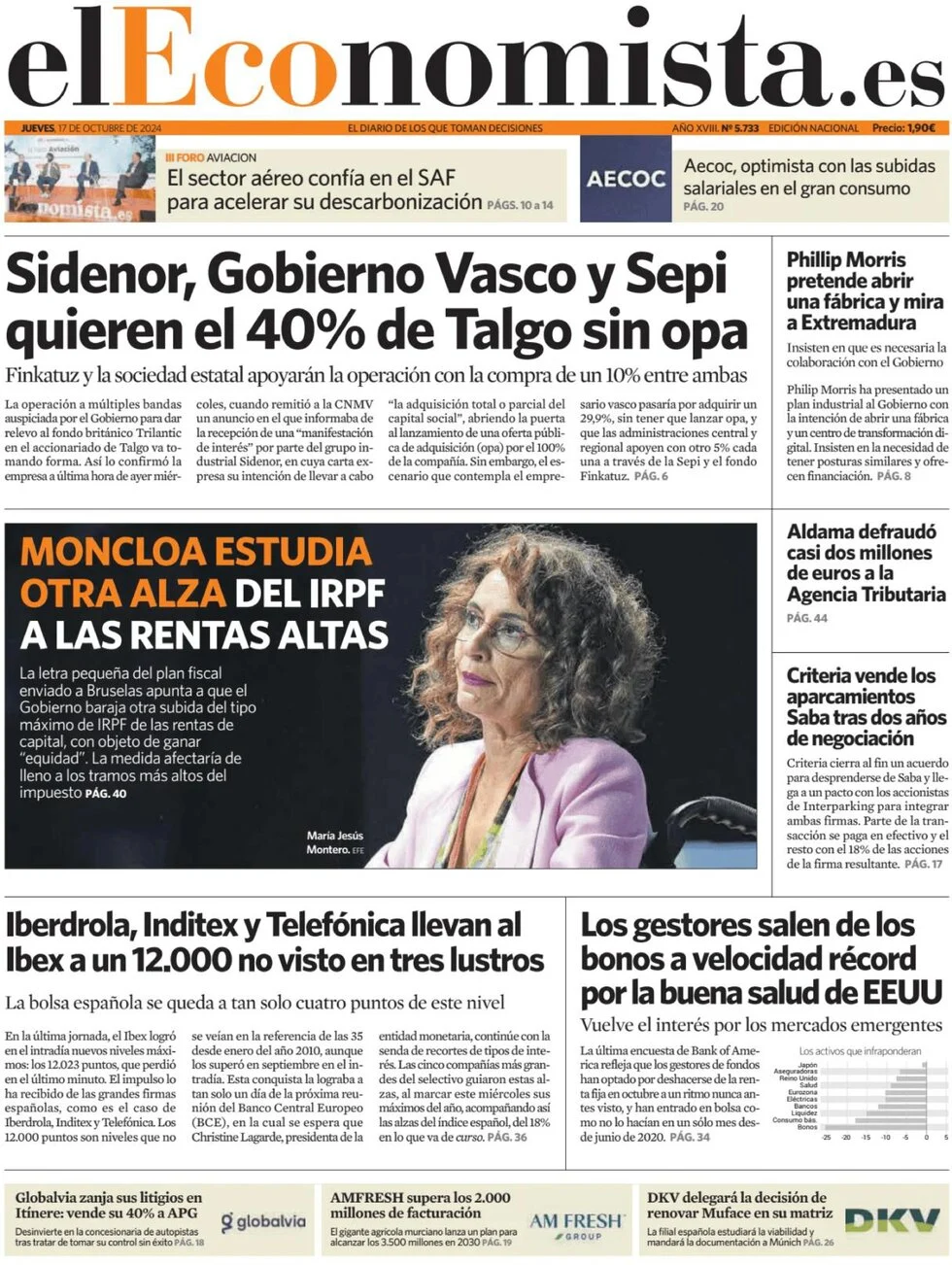 anteprima della prima pagina di el-economista del 17/10/2024