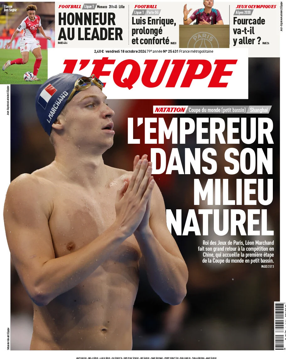 anteprima della prima pagina di lequipe del 18/10/2024