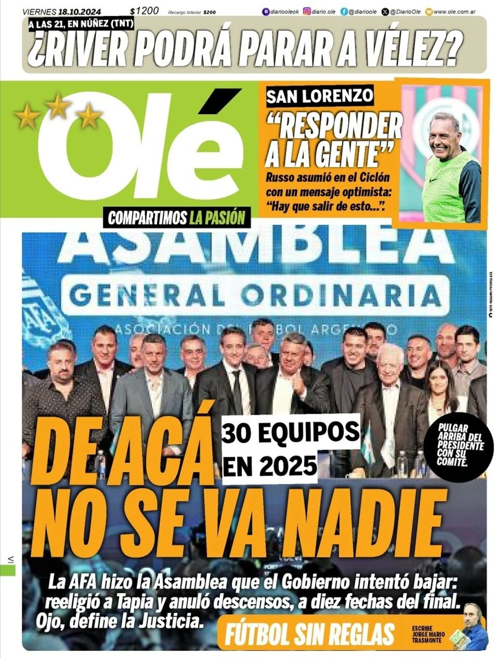 anteprima della prima pagina di ol del 18/10/2024