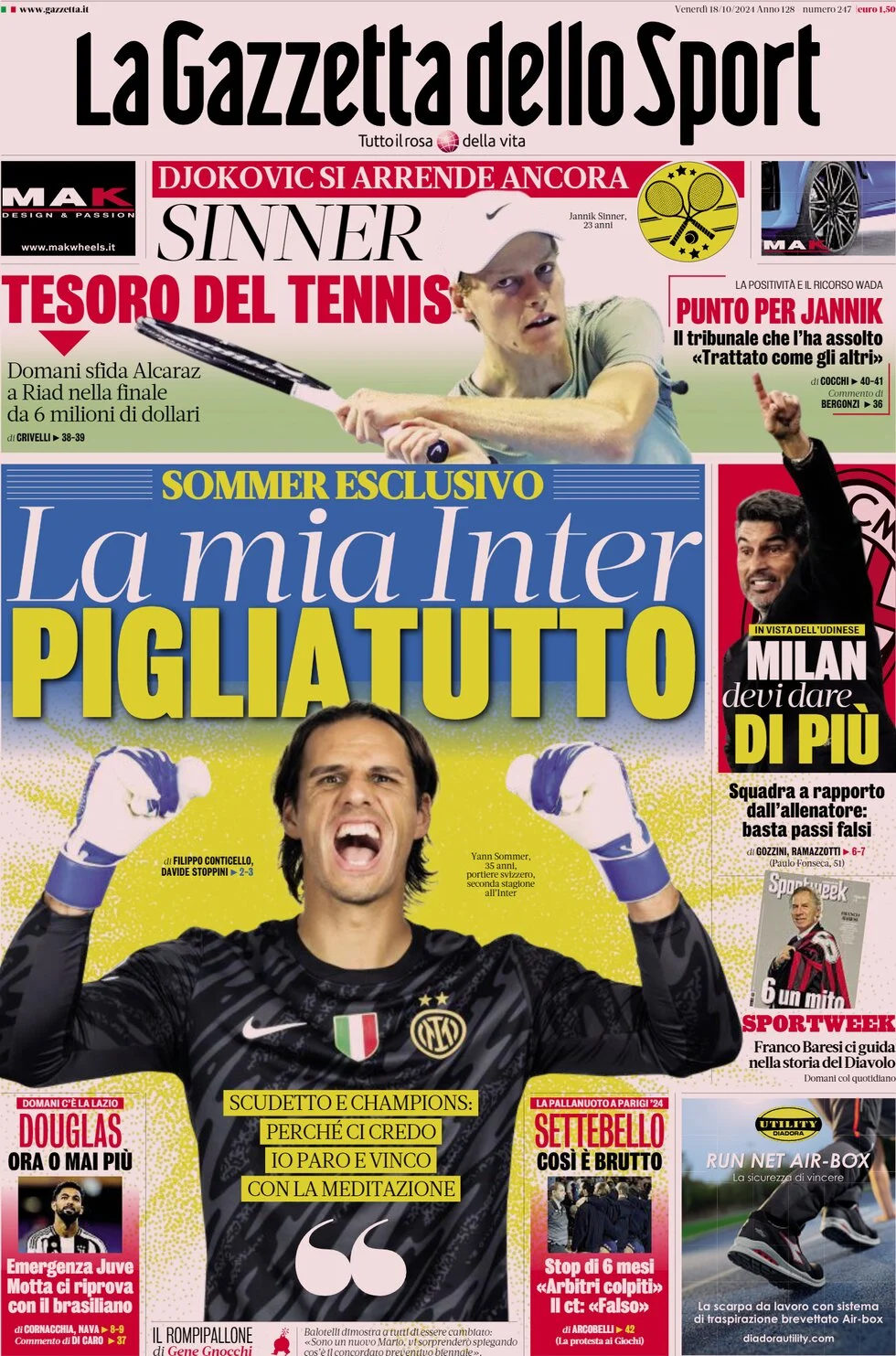 anteprima della prima pagina di la-gazzetta-dello-sport del 18/10/2024