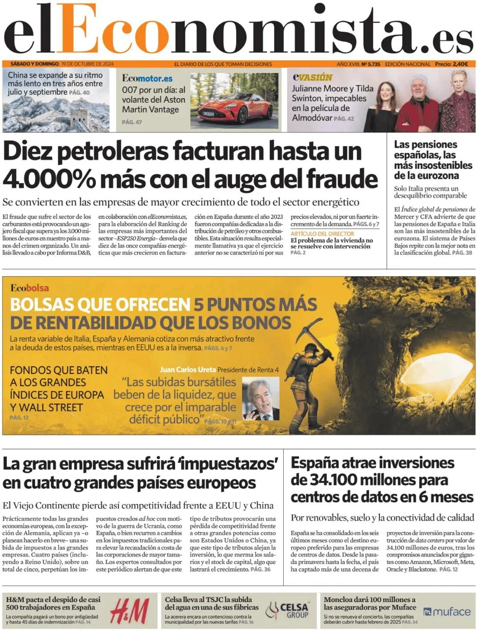 anteprima della prima pagina di el-economista del 19/10/2024