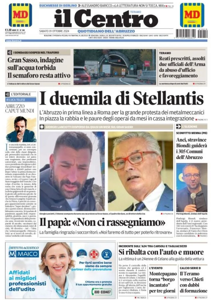 anteprima della prima pagina di il-centro-teramo del 19/10/2024
