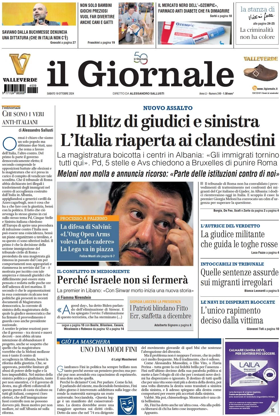 anteprima della prima pagina di il-giornale del 19/10/2024