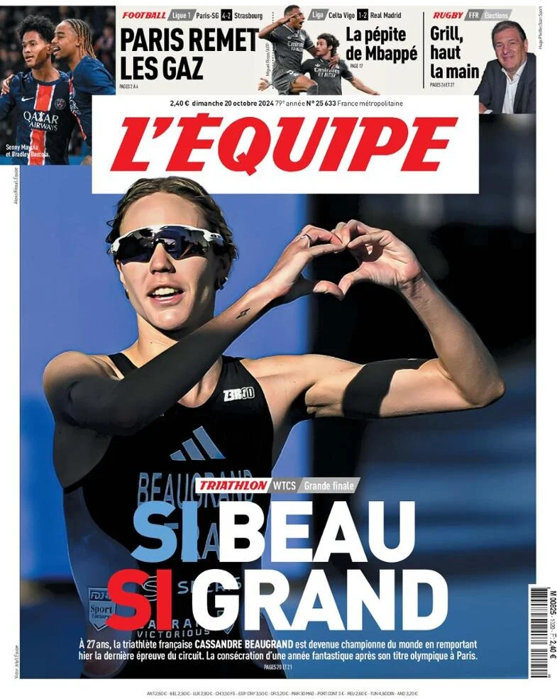 anteprima della prima pagina di lequipe del 20/10/2024