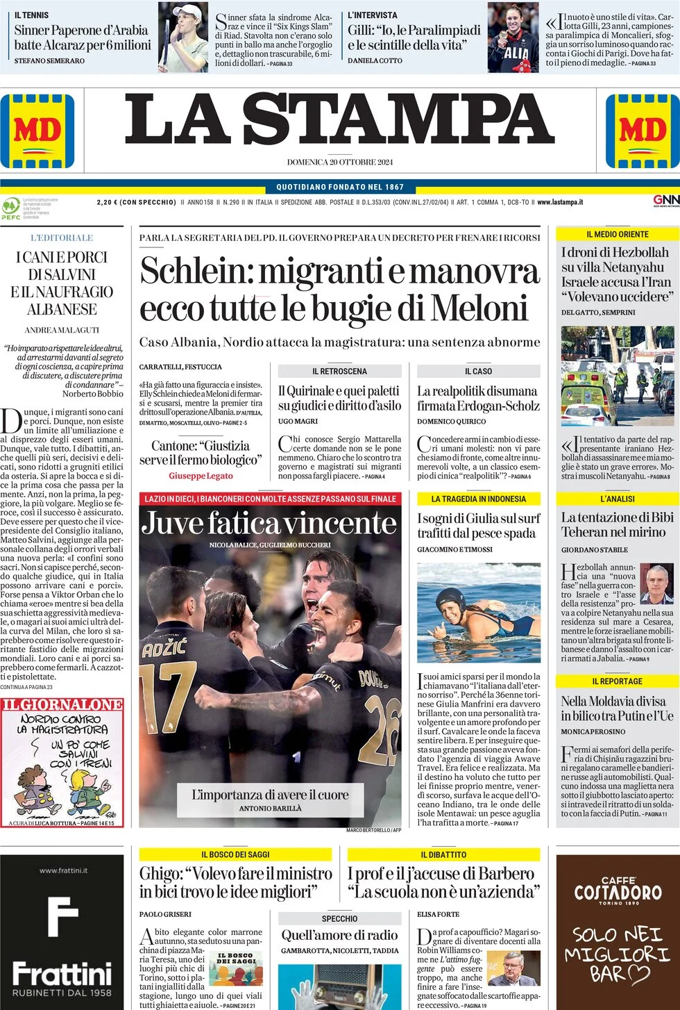 anteprima della prima pagina di la-stampa del 20/10/2024