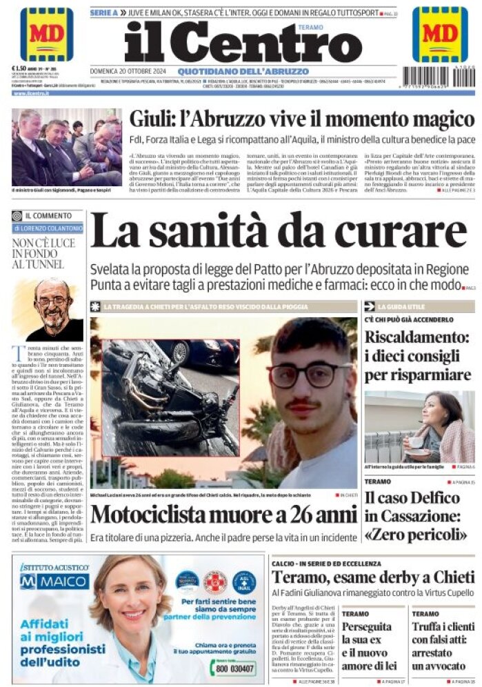 anteprima della prima pagina di il-centro-teramo del 20/10/2024