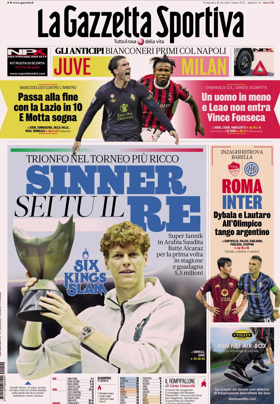 anteprima della prima pagina di la-gazzetta-dello-sport del 20/10/2024