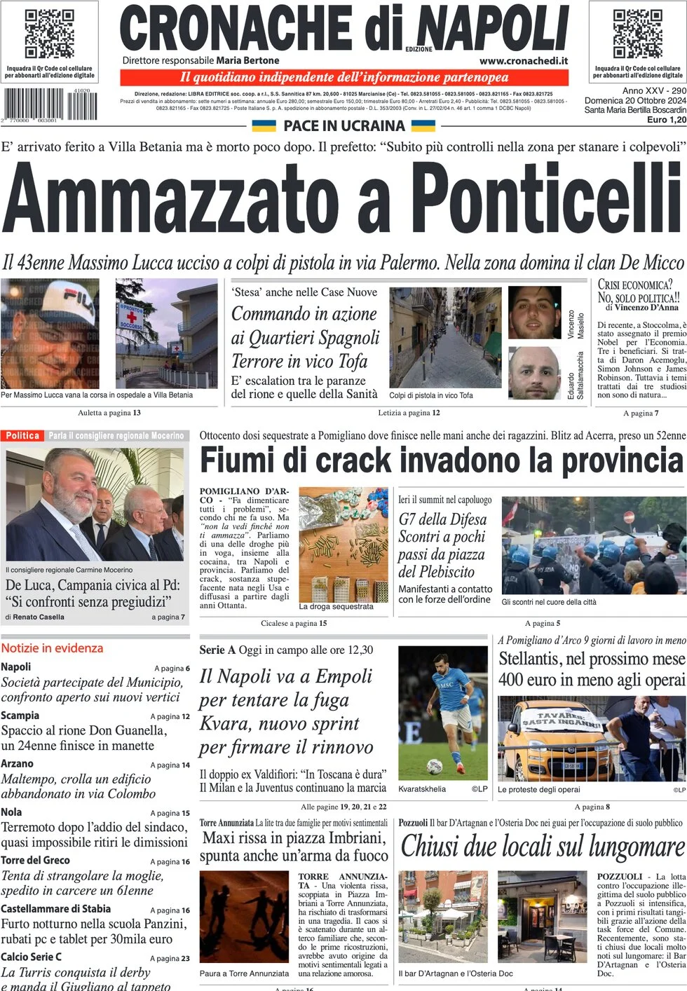 anteprima della prima pagina di cronache-di-napoli del 20/10/2024