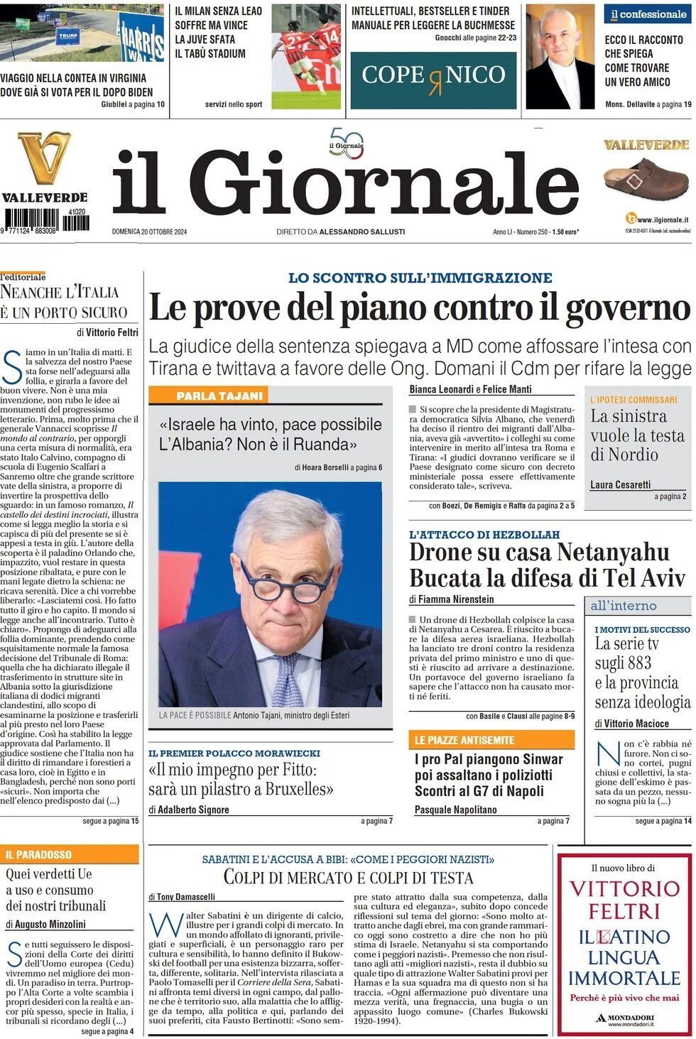 anteprima della prima pagina di il-giornale del 20/10/2024