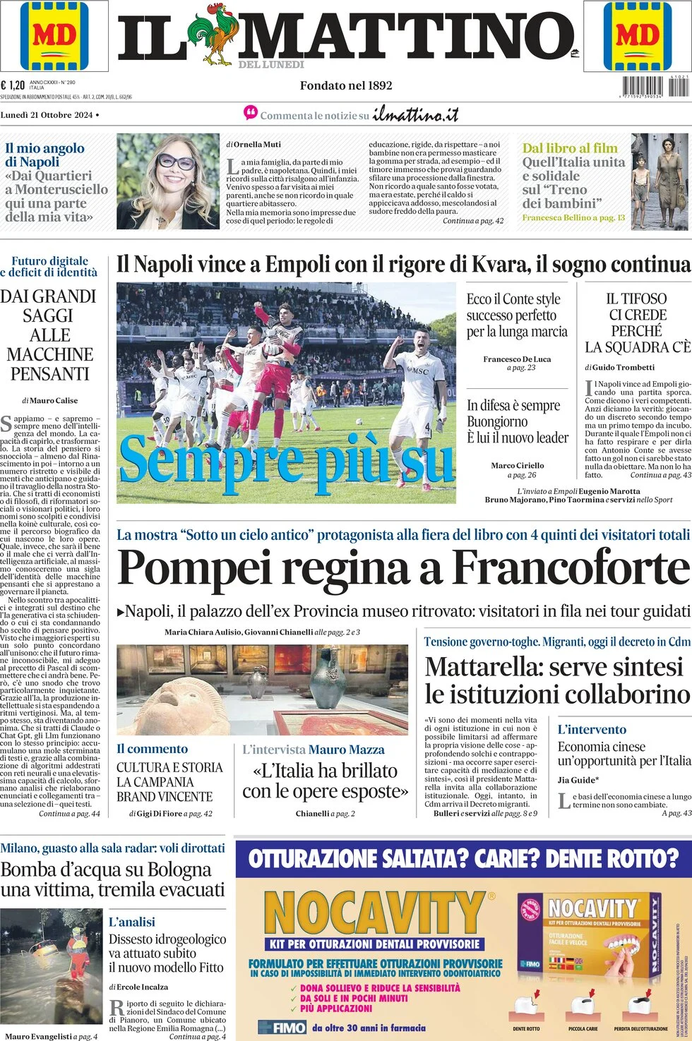 anteprima della prima pagina di il-mattino del 21/10/2024