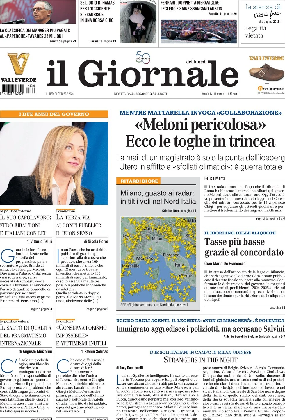 anteprima della prima pagina di il-giornale del 21/10/2024