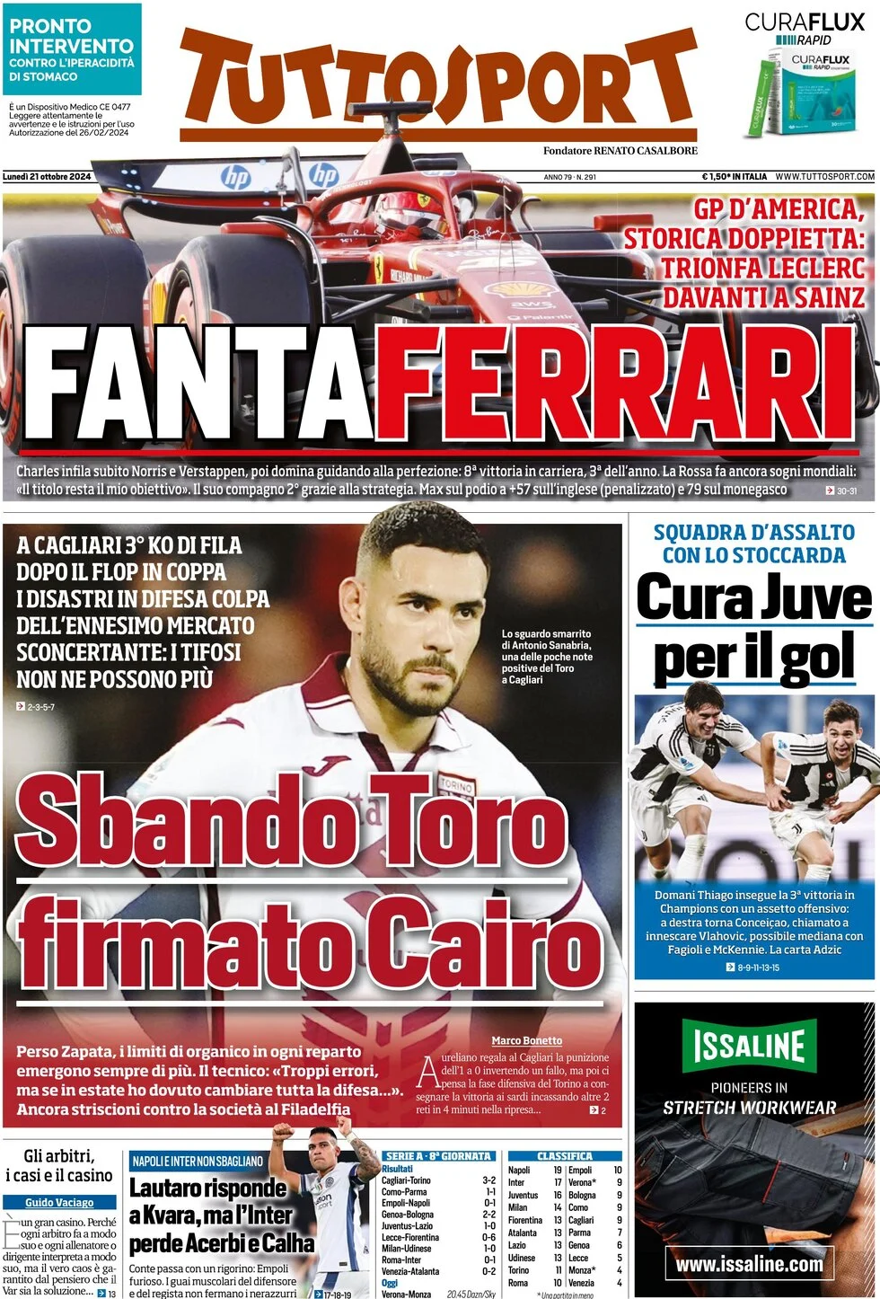 Anteprima prima pagina della rasegna stampa di ieri 2024-10-21 - tuttosport/