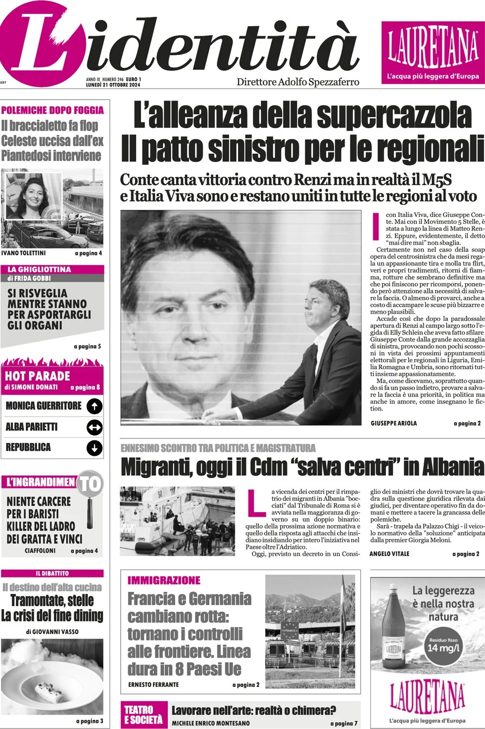 anteprima della prima pagina di lidentit del 21/10/2024