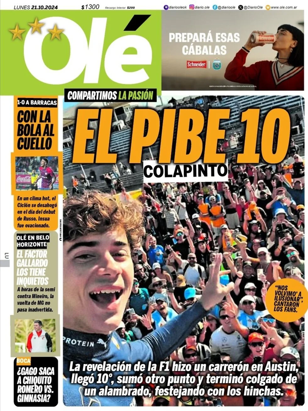 anteprima della prima pagina di ol del 21/10/2024