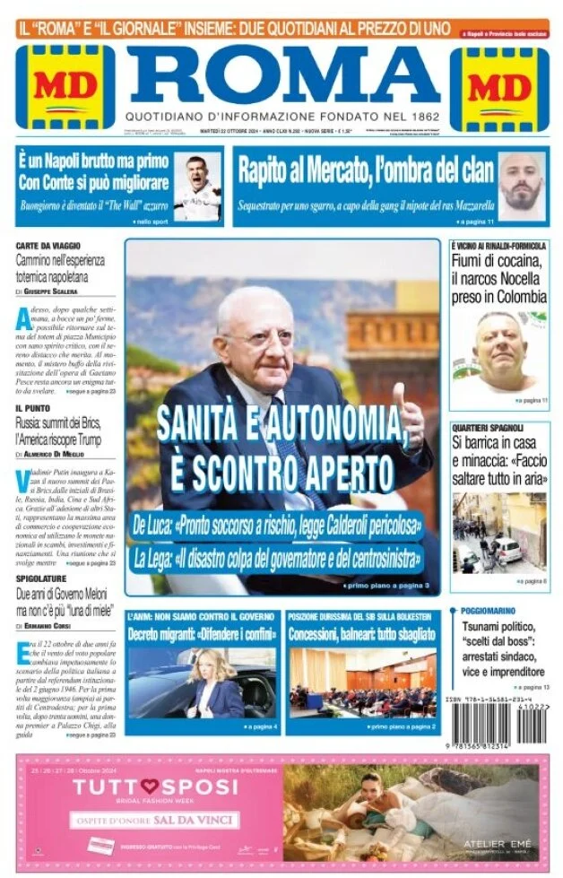 anteprima della prima pagina di Il Roma (Quotidiano di Napoli)