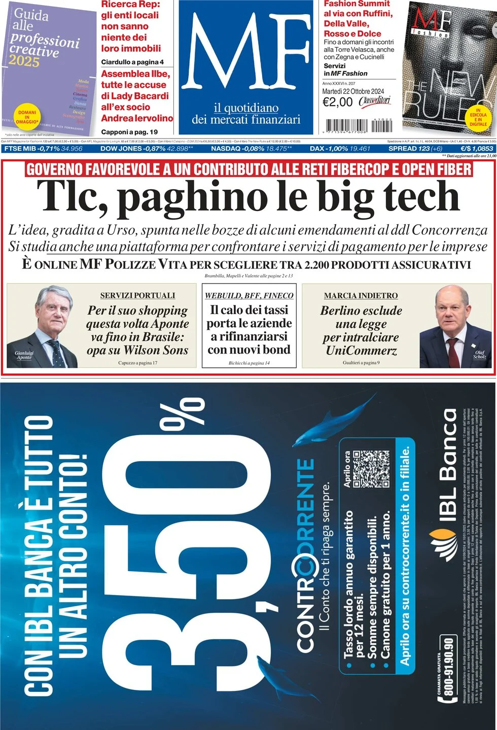 anteprima della prima pagina di MF Milano Finanza