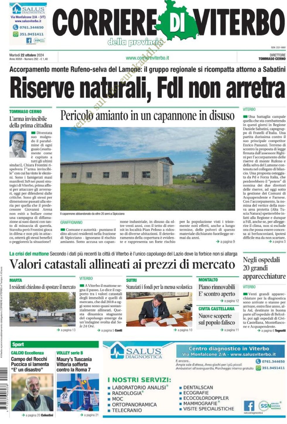 anteprima della prima pagina di Corriere di Viterbo