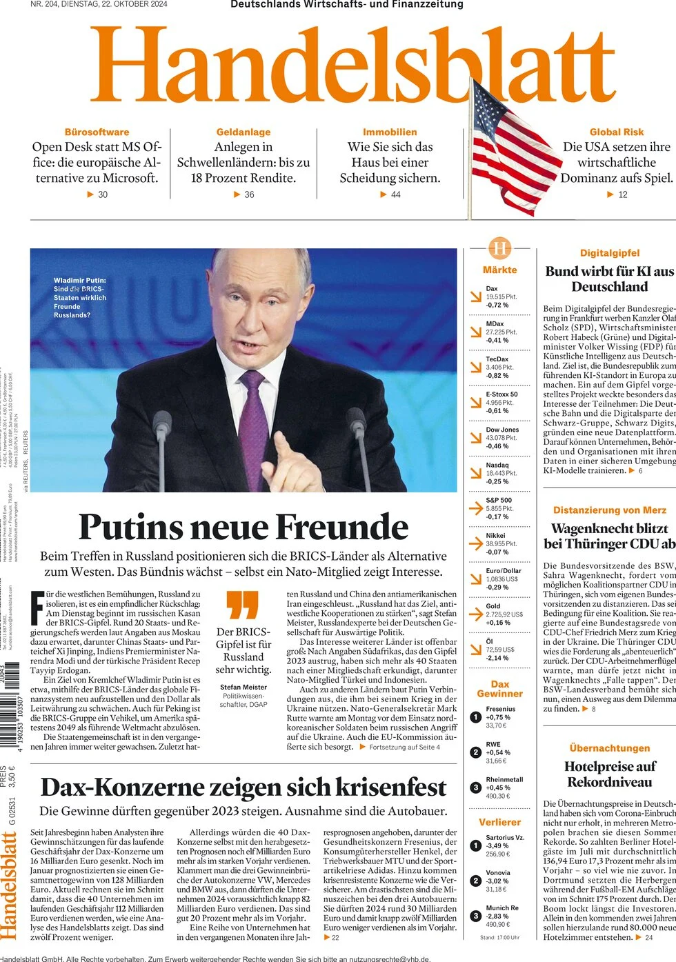 anteprima della prima pagina di Handelsblatt