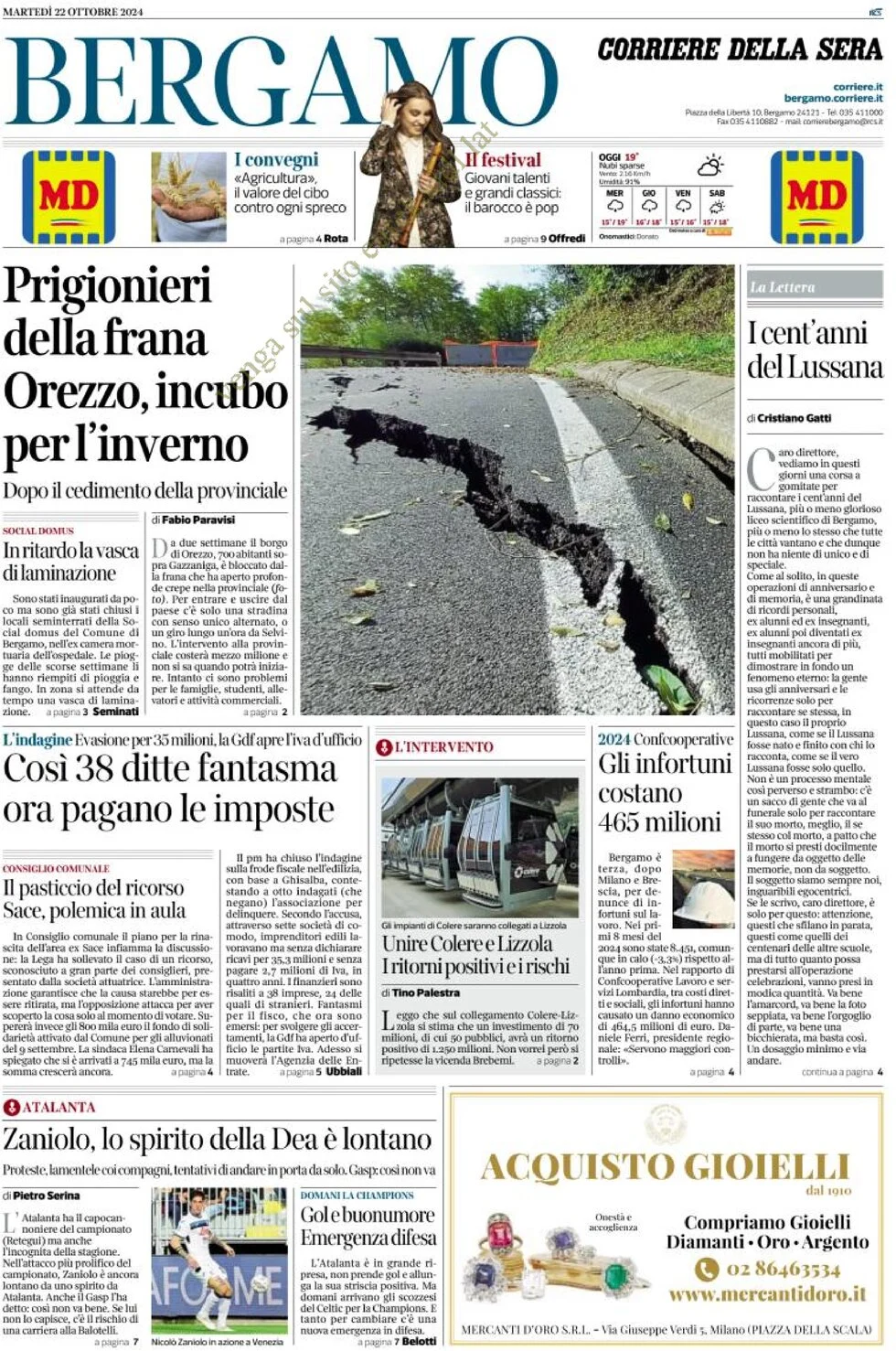 anteprima della prima pagina di Corriere della Sera (Bergamo)