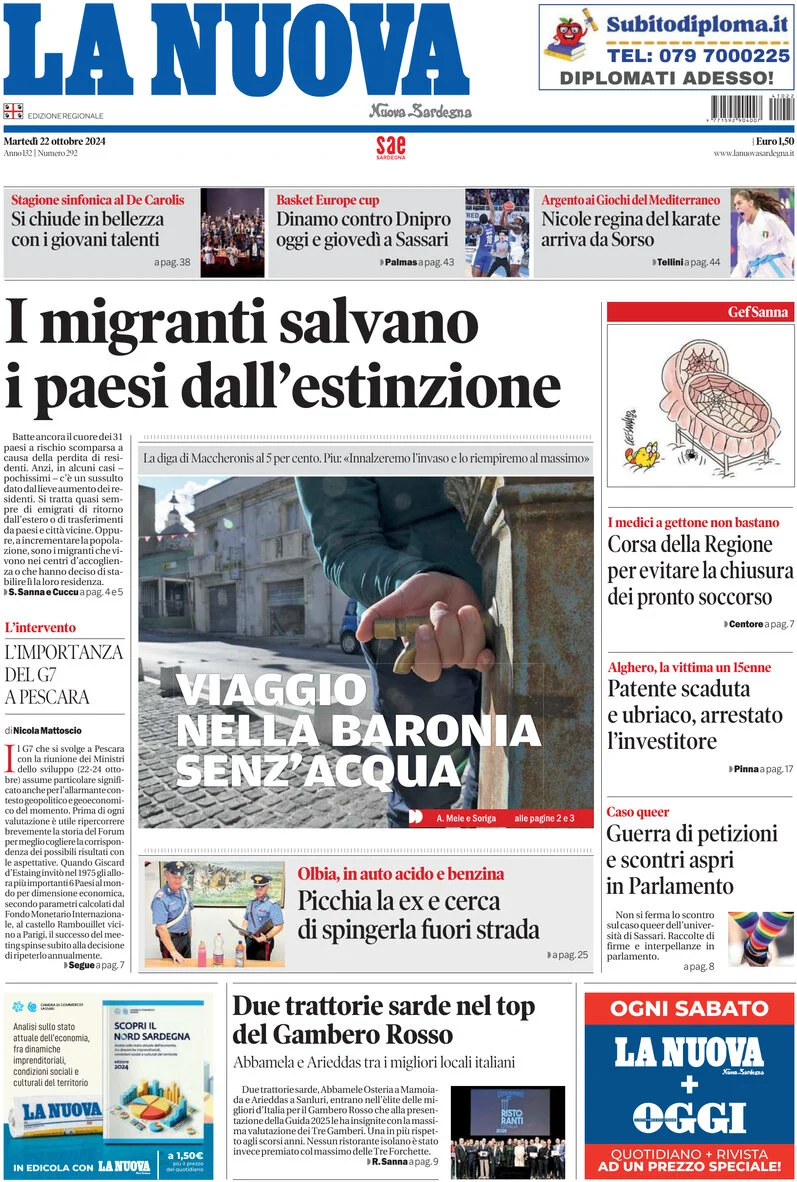 anteprima della prima pagina di La Nuova Sardegna