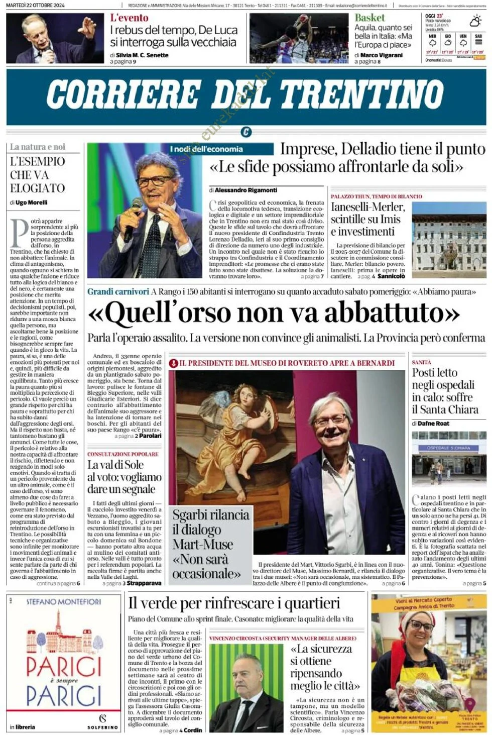 anteprima della prima pagina di Corriere del Trentino