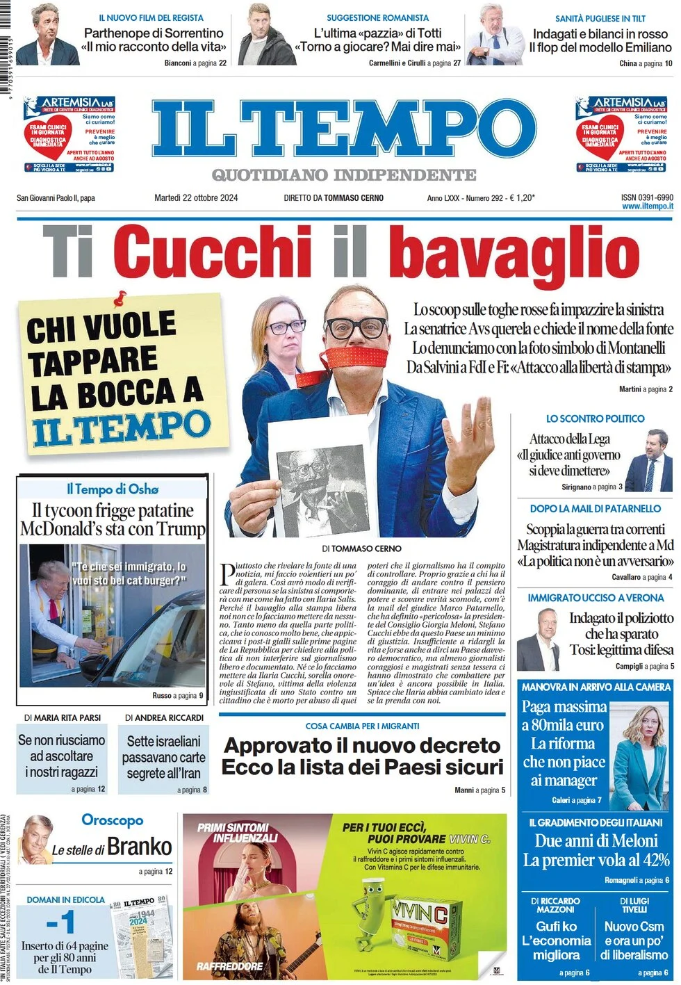 anteprima della prima pagina di Il Tempo