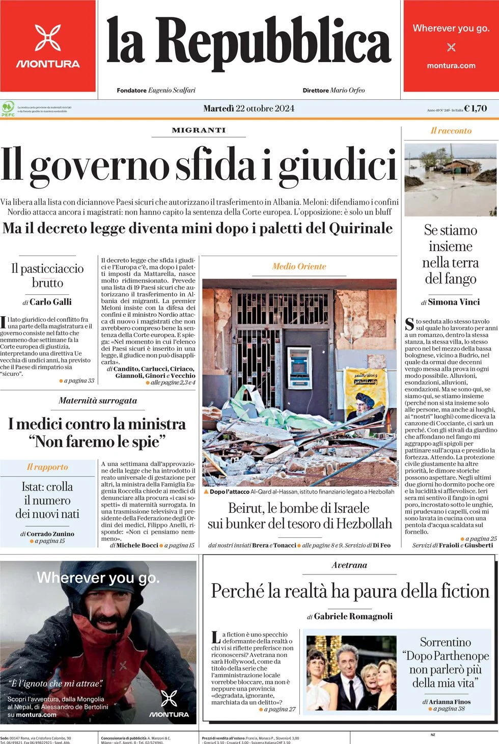 anteprima della prima pagina di La Repubblica