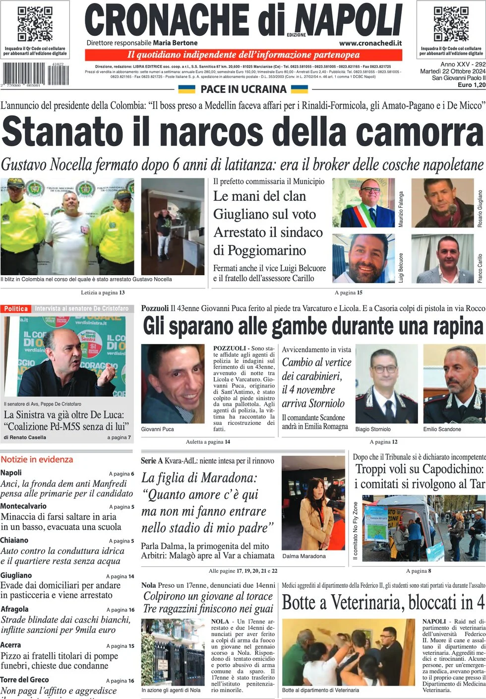 prima pagina - Cronache di Napoli del 22/10/2024